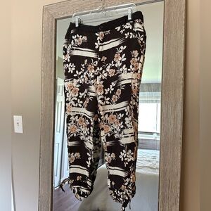 Elevenses Anthropologie Brown Floral Print Joggers Size Large